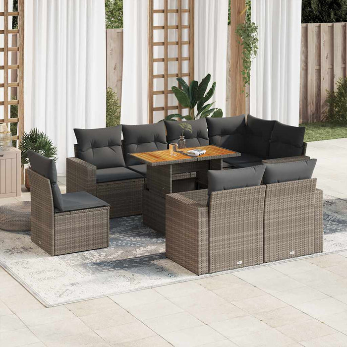 vidaXL Set Divano da Giardino 9 pz con Cuscini Grigio in Polyrattan