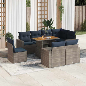 vidaXL Set Divano da Giardino 9 pz con Cuscini Grigio in Polyrattan