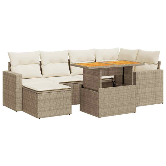 vidaXL Set Divani da Giardino 7 pz con Cuscini Beige in Polyrattan