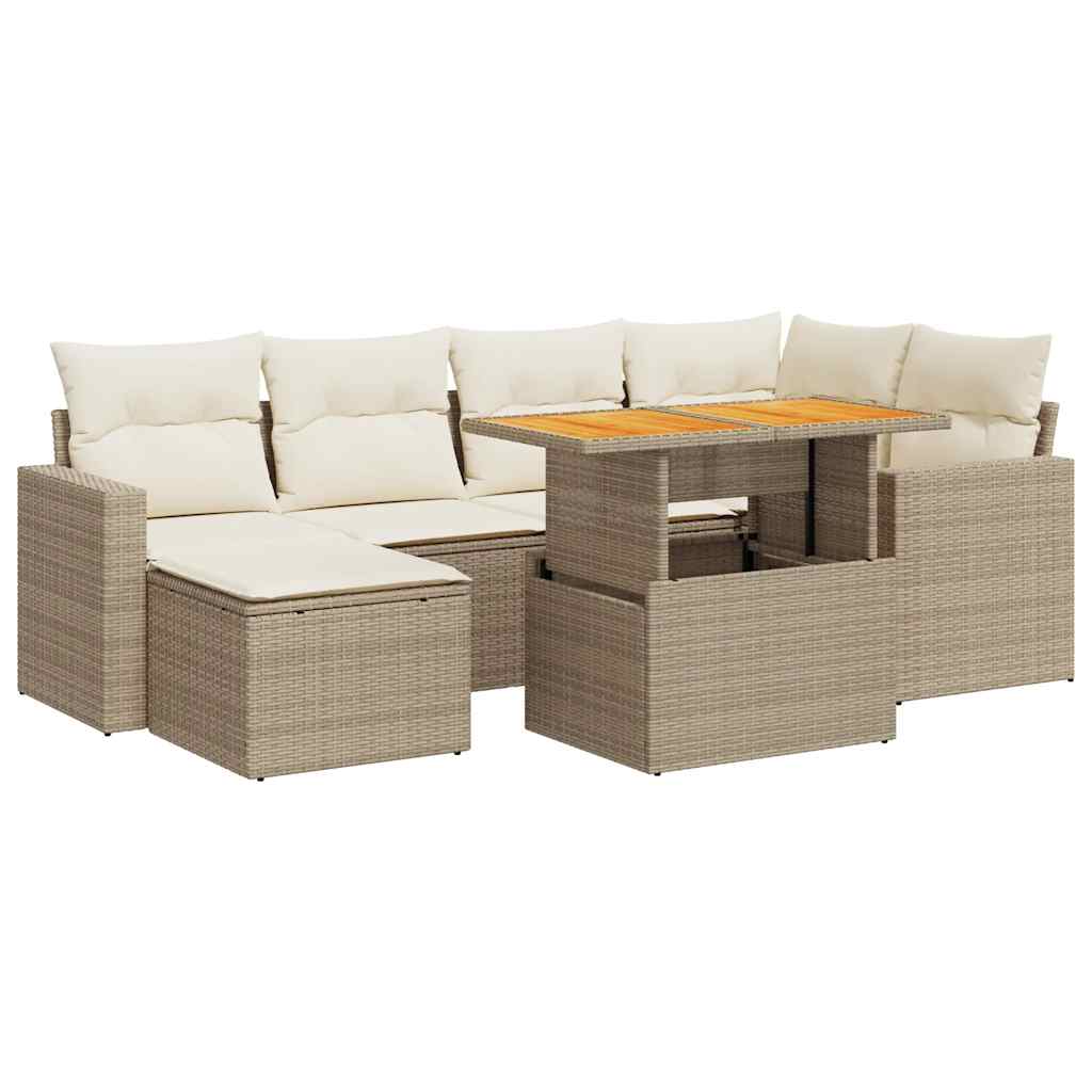 Set Divani da Giardino 7 pz con Cuscini Beige in Polyrattan 3327061