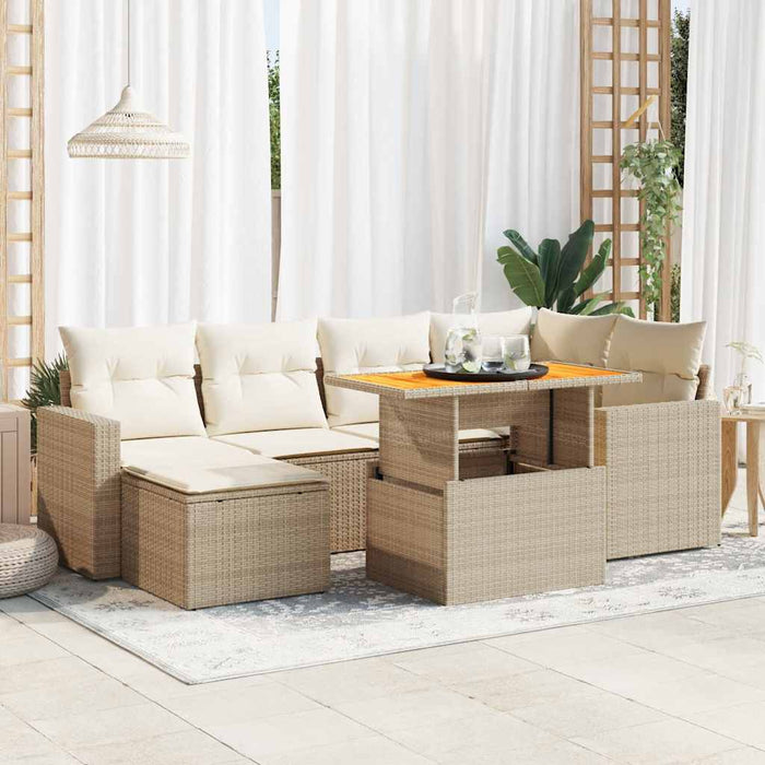 Set Divani da Giardino 7 pz con Cuscini Beige in Polyrattan 3327061