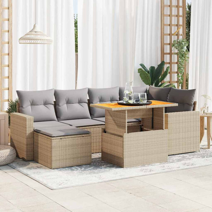 vidaXL Set Divani da Giardino 7 pz con Cuscini Beige in Polyrattan