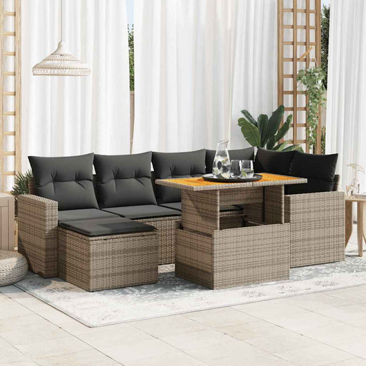 vidaXL Set Divani da Giardino 7 pz con Cuscini Grigio in Polyrattan