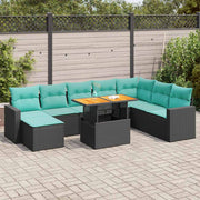 Set Divani da Giardino 9 pz con Cuscini Nero in Polyrattan 3327074