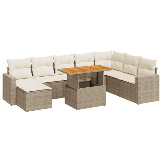 Set Divano da Giardino 9 pz con Cuscini Beige in Polyrattan 3327075