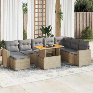 vidaXL Set Divano da Giardino 9 pz con Cuscini Beige in Polyrattan