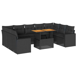 Set Divani da Giardino 10pz con Cuscini in Polyrattan Nero