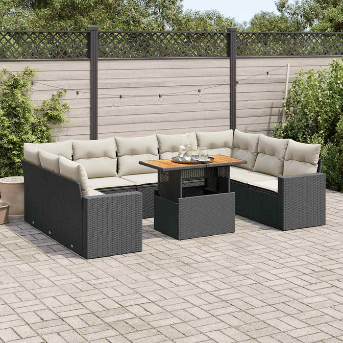 vidaXL Set Divani da Giardino 10pz con Cuscini in Polyrattan Nero