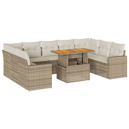 Set Divano da Giardino 10 pz con Cuscini Beige in Polyrattan 3327082
