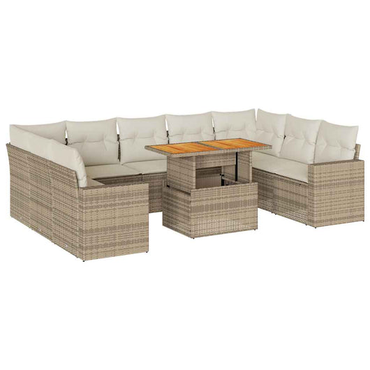 vidaXL Set Divano da Giardino 10 pz con Cuscini Beige in Polyrattan