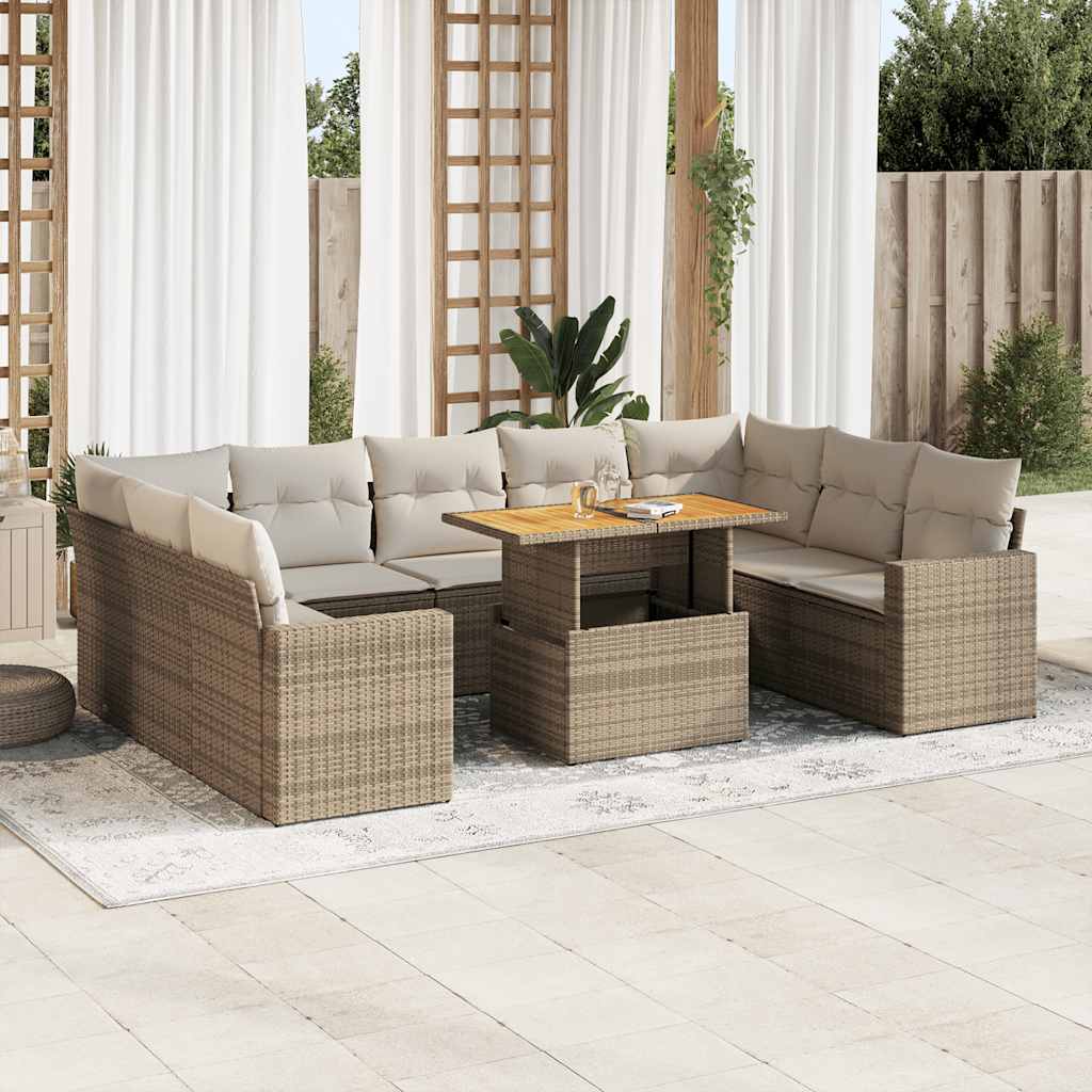 Set Divano da Giardino 10 pz con Cuscini Beige in Polyrattan 3327082