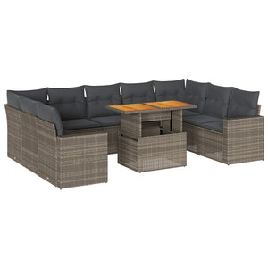 Set Divano da Giardino 10 pz con Cuscini Grigio in Polyrattan 3327084