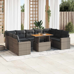 Set Divano da Giardino 10 pz con Cuscini Grigio in Polyrattan 3327084