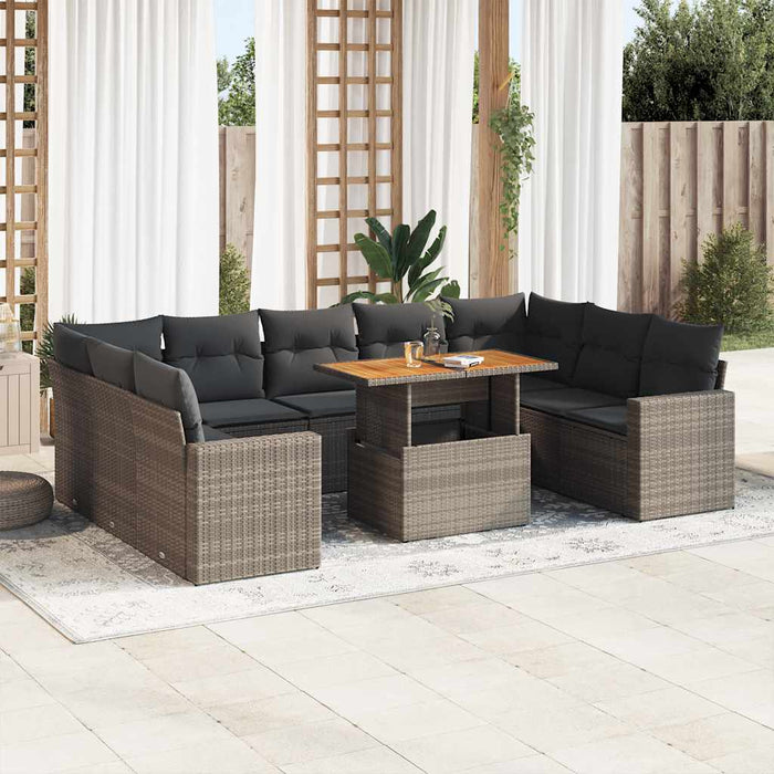 Set Divano da Giardino 10 pz con Cuscini Grigio in Polyrattan 3327084