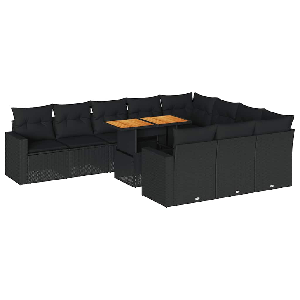 Set Divani da Giardino 11 pz con Cuscini in Polyrattan Nero