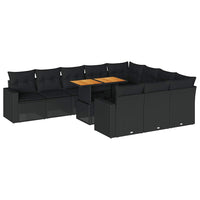 Set Divani da Giardino 11 pz con Cuscini in Polyrattan Nero