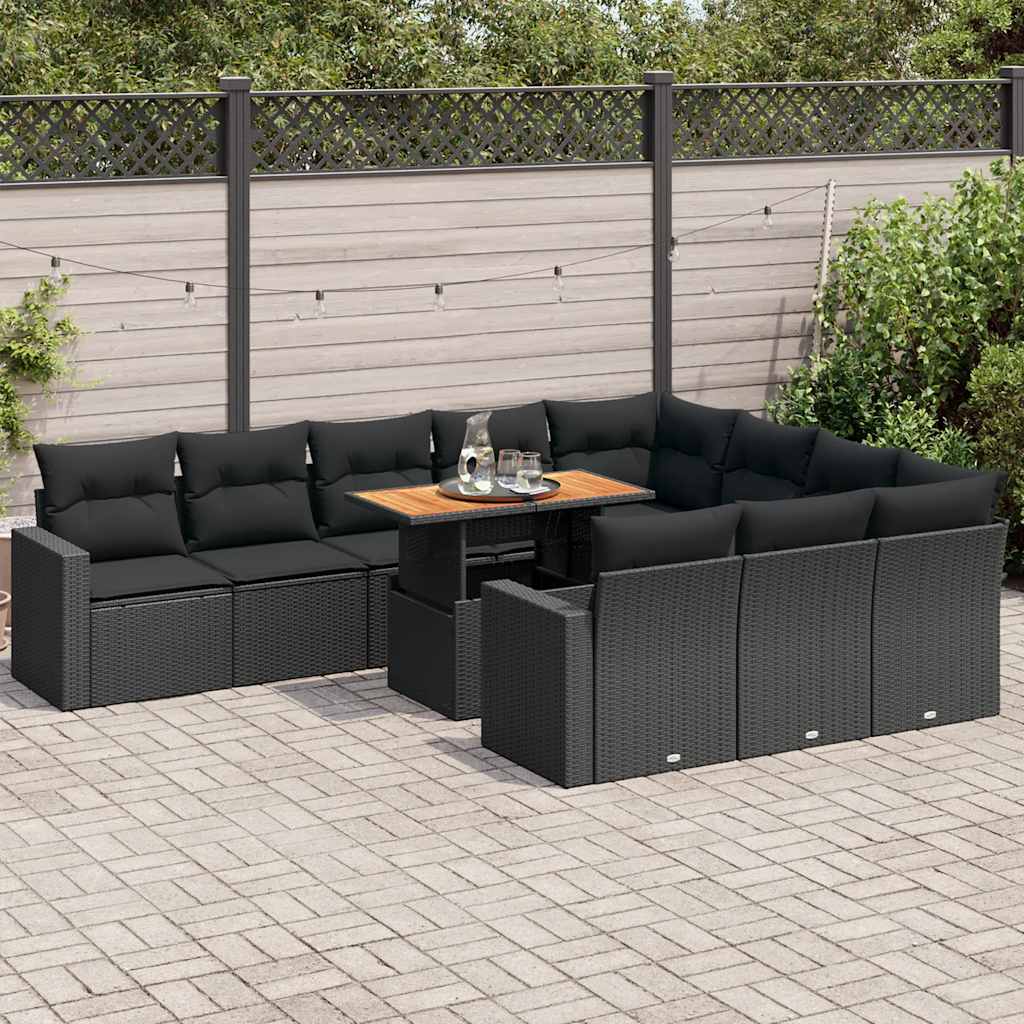 Set Divani da Giardino 11 pz con Cuscini in Polyrattan Nero