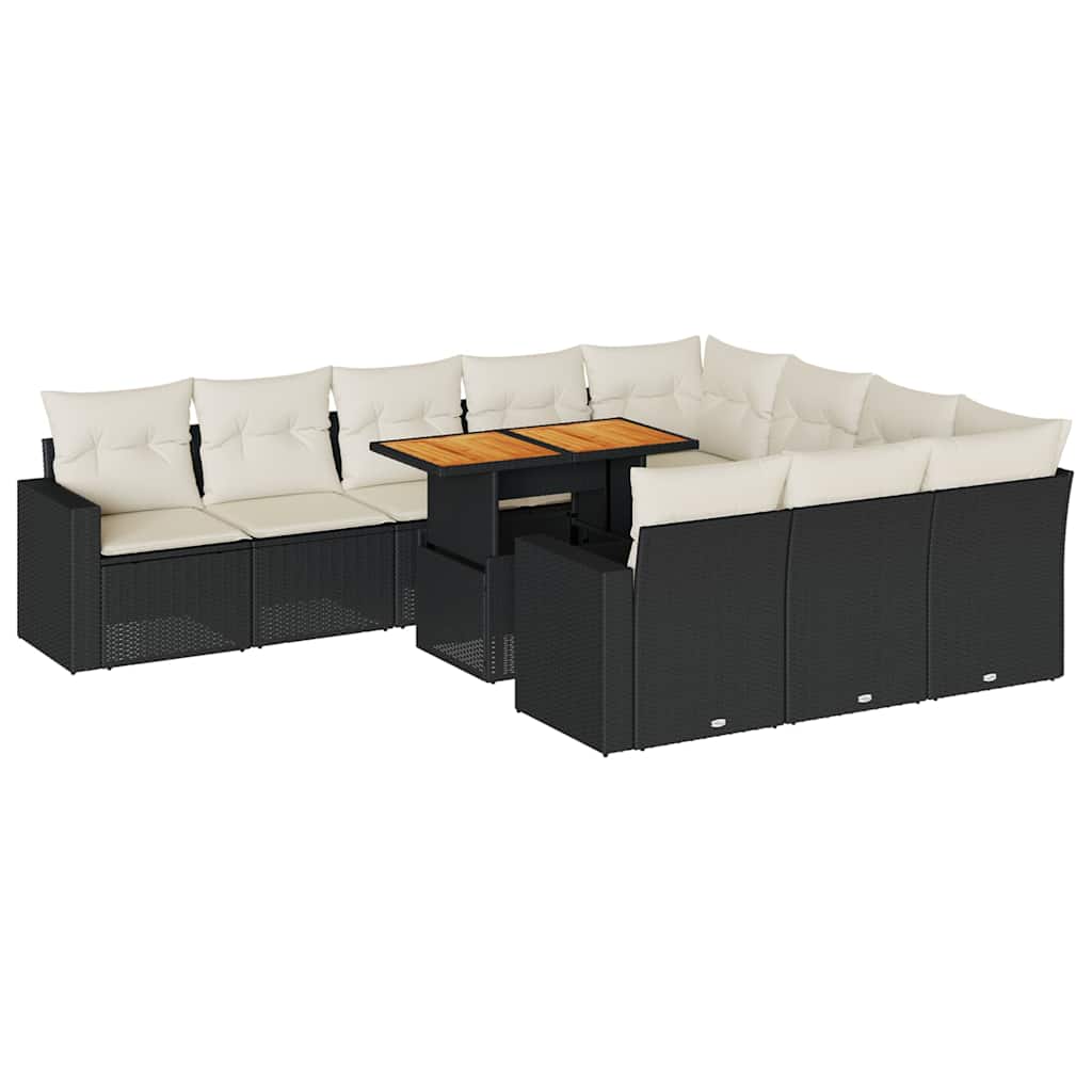 Set Divani da Giardino 11 pz con Cuscini in Polyrattan Nero