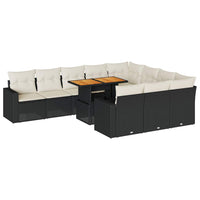 Set Divani da Giardino 11 pz con Cuscini in Polyrattan Nero