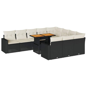Set Divani da Giardino 11 pz con Cuscini in Polyrattan Nero