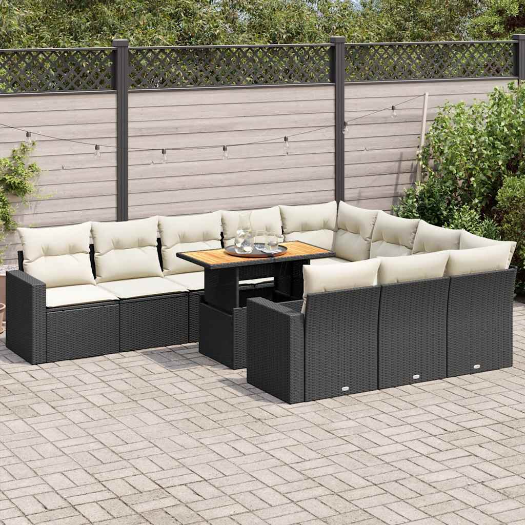 Set Divani da Giardino 11 pz con Cuscini in Polyrattan Nero