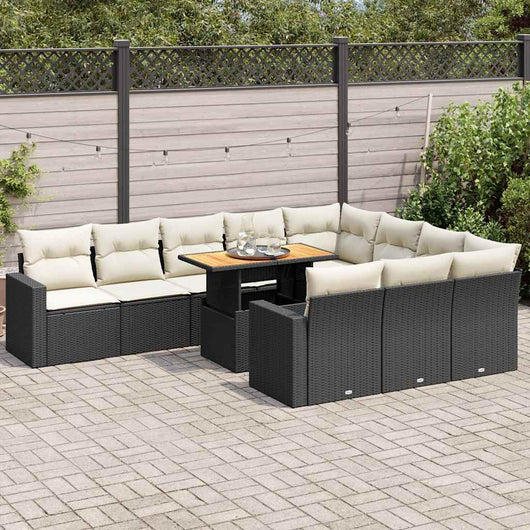 Set Divani da Giardino 11 pz con Cuscini in Polyrattan Nero