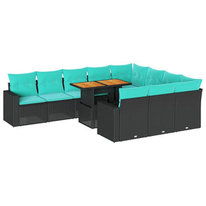 Set Divani da Giardino 11 pz con Cuscini in Polyrattan Nero 3327088
