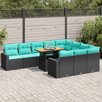 Set Divani da Giardino 11 pz con Cuscini in Polyrattan Nero 3327088