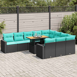 Set Divani da Giardino 11 pz con Cuscini in Polyrattan Nero 3327088