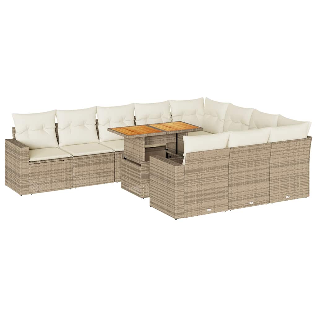 vidaXL Set Divani da Giardino 11 pz con Cuscini Beige in Polyrattan