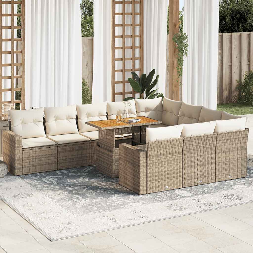 Set Divani da Giardino 11 pz con Cuscini Beige in Polyrattan 3327089