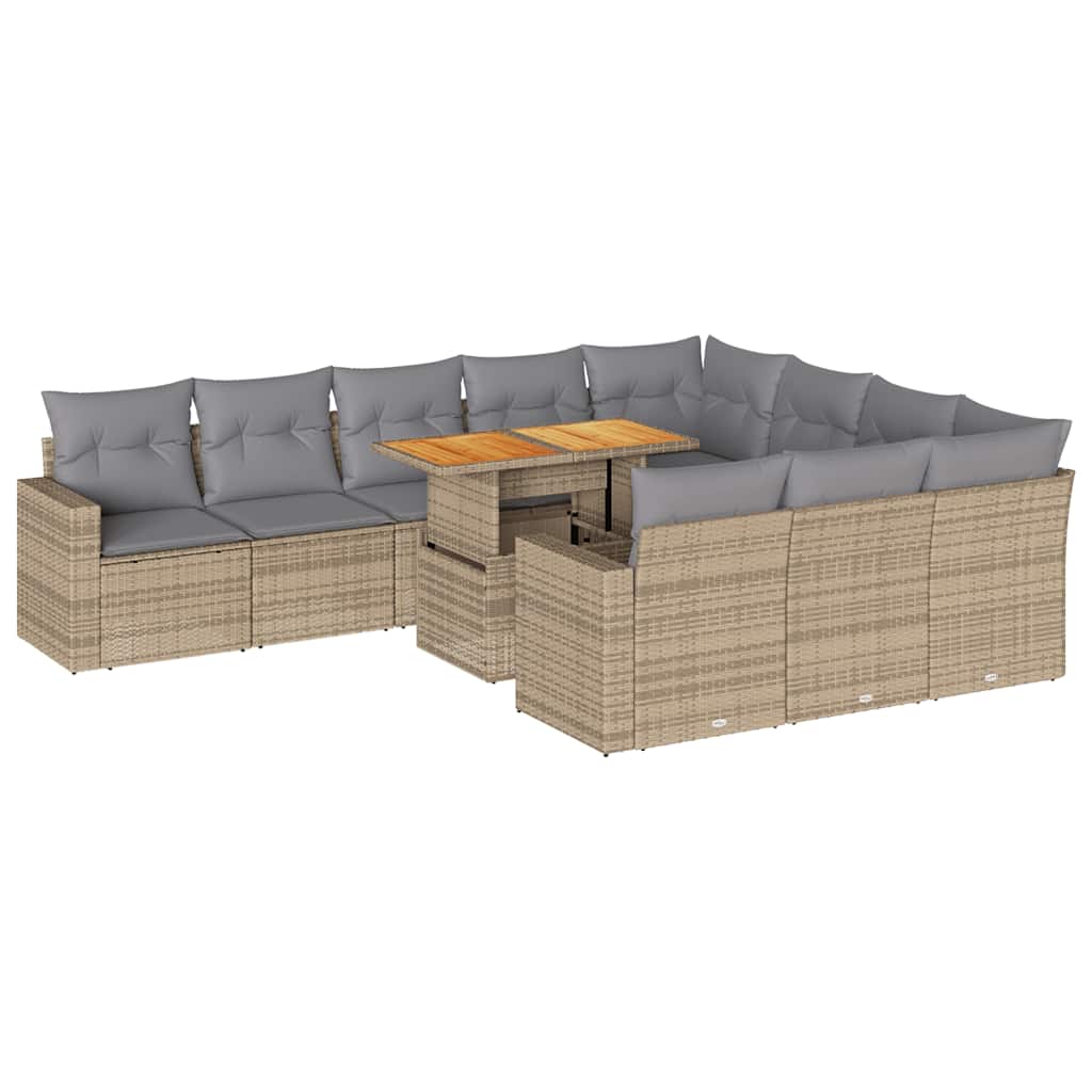 Set Divani da Giardino 11 pz con Cuscini Beige in Polyrattan