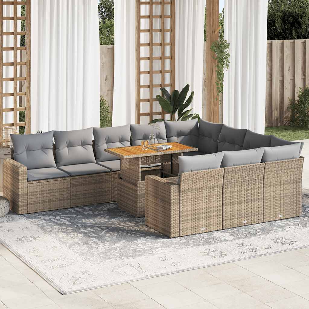 Set Divani da Giardino 11 pz con Cuscini Beige in Polyrattan