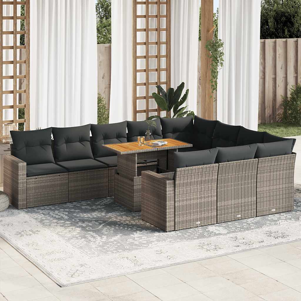 Set Divani da Giardino 11 pz con Cuscini in Polyrattan Grigio