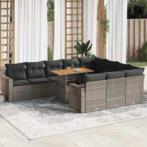Set Divani da Giardino 11 pz con Cuscini in Polyrattan Grigio