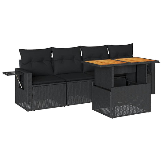 Set Divani da Giardino 5 pz con Cuscini in Polyrattan Nero