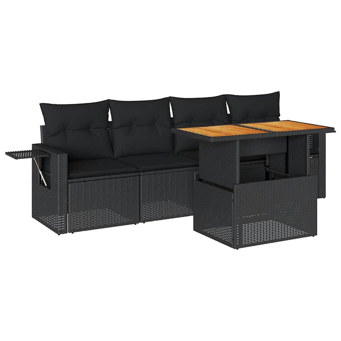 Set Divani da Giardino 5 pz con Cuscini in Polyrattan Nero