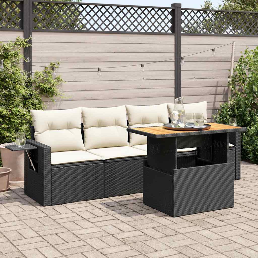 vidaXL Set Divani da Giardino 5 pz con Cuscini in Polyrattan Nero
