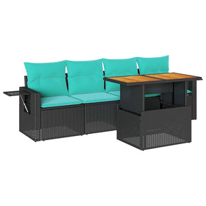 Set Divani da Giardino 5 pz con Cuscini in Polyrattan Nero 3327095