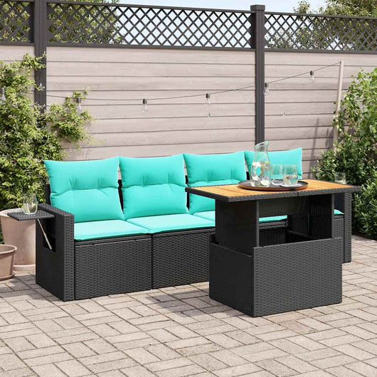 Set Divani da Giardino 5 pz con Cuscini in Polyrattan Nero 3327095