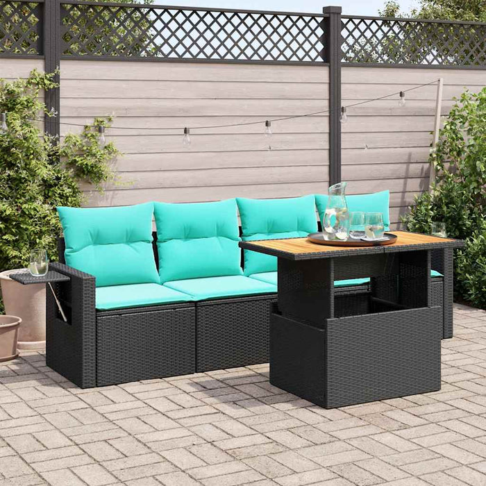 Set Divani da Giardino 5 pz con Cuscini in Polyrattan Nero 3327095