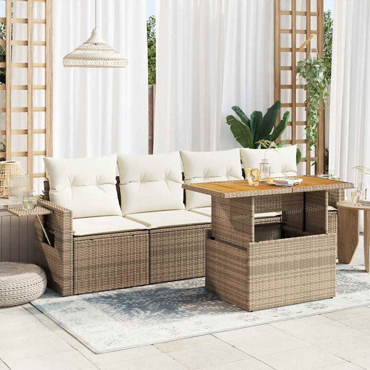Set Divano da Giardino 5 pz con Cuscini Beige in Polyrattan 3327096