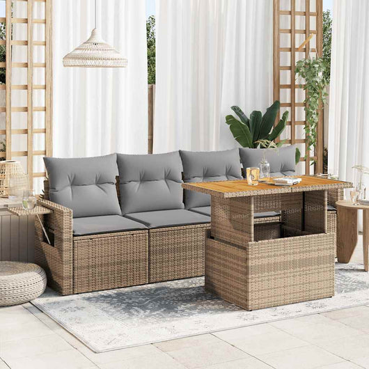 vidaXL Set Divano da Giardino 5 pz con Cuscini Beige in Polyrattan