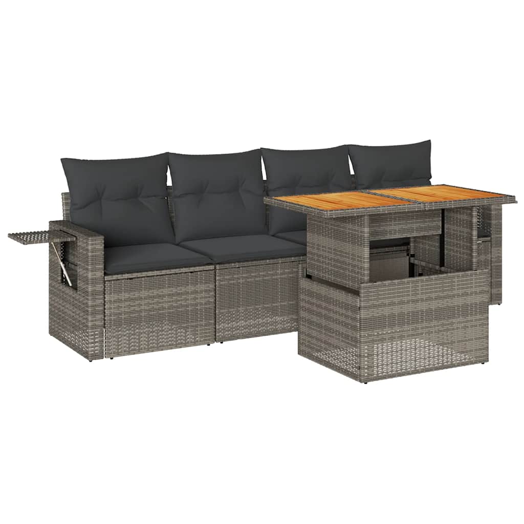 Set Divano da Giardino 5 pz con Cuscini Grigio in Polyrattan