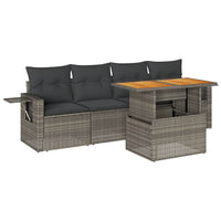 Set Divano da Giardino 5 pz con Cuscini Grigio in Polyrattan