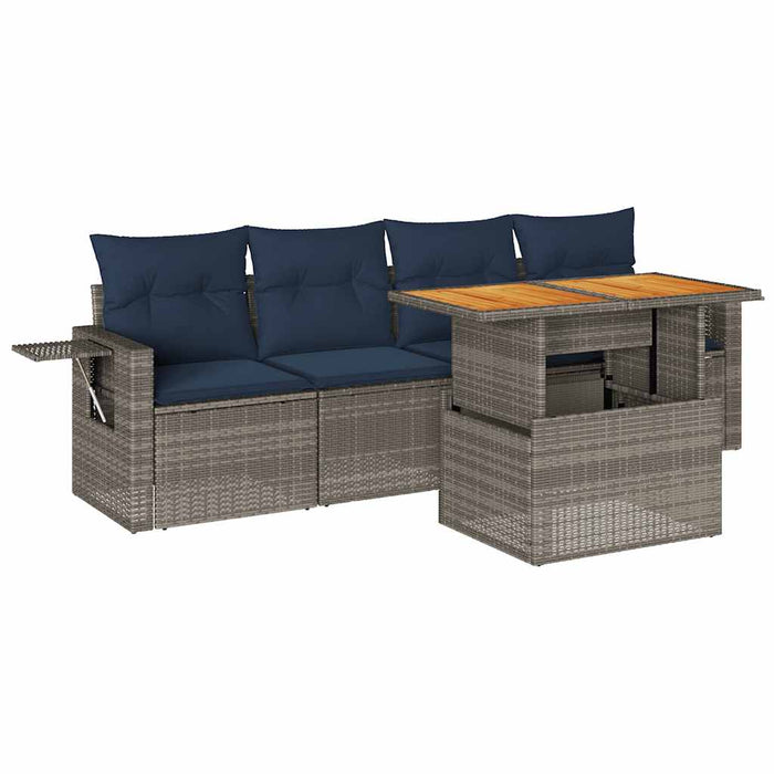 Set Divano da Giardino 5 pz con Cuscini Grigio in Polyrattan