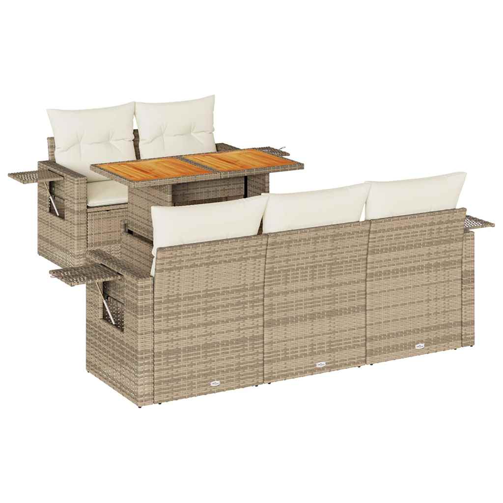 Set Divano da Giardino 6 pz con Cuscini Beige in Polyrattan 3327103
