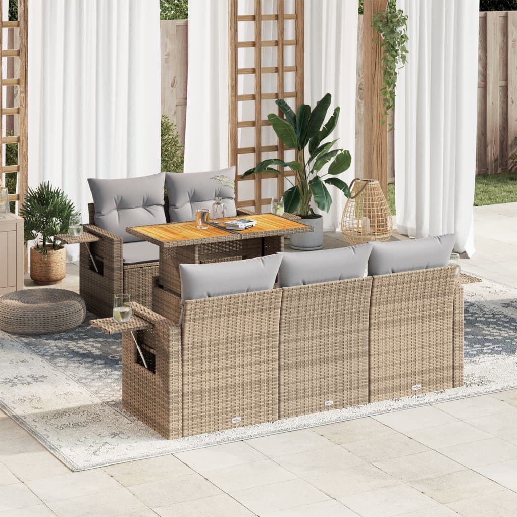 vidaXL Set Divano da Giardino 6 pz con Cuscini Beige in Polyrattan