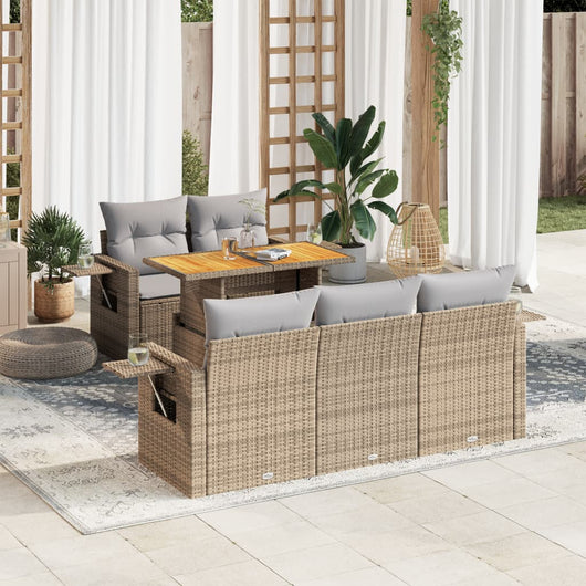 vidaXL Set Divano da Giardino 6 pz con Cuscini Beige in Polyrattan