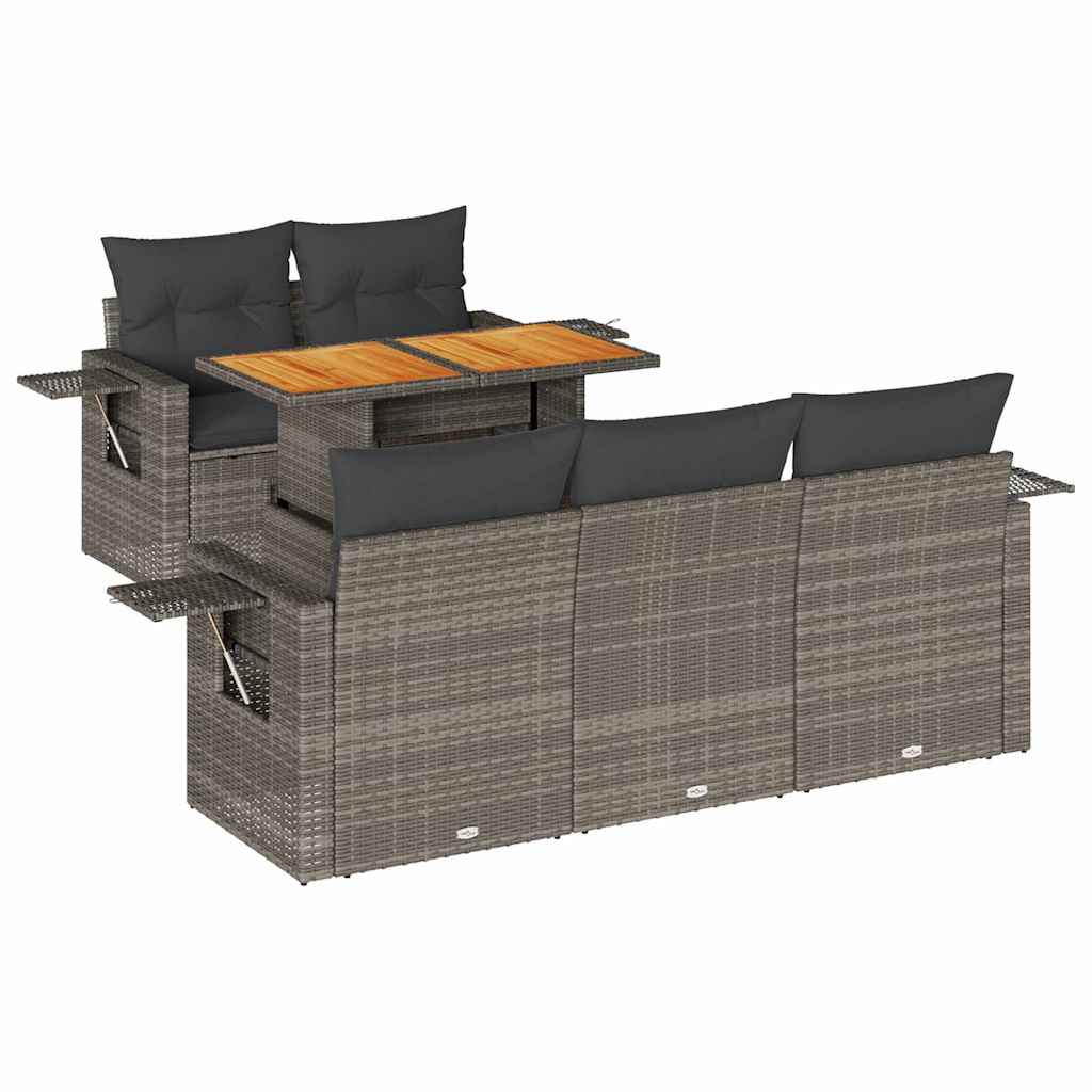 vidaXL Set Divano da Giardino 6 pz con Cuscini Grigio in Polyrattan